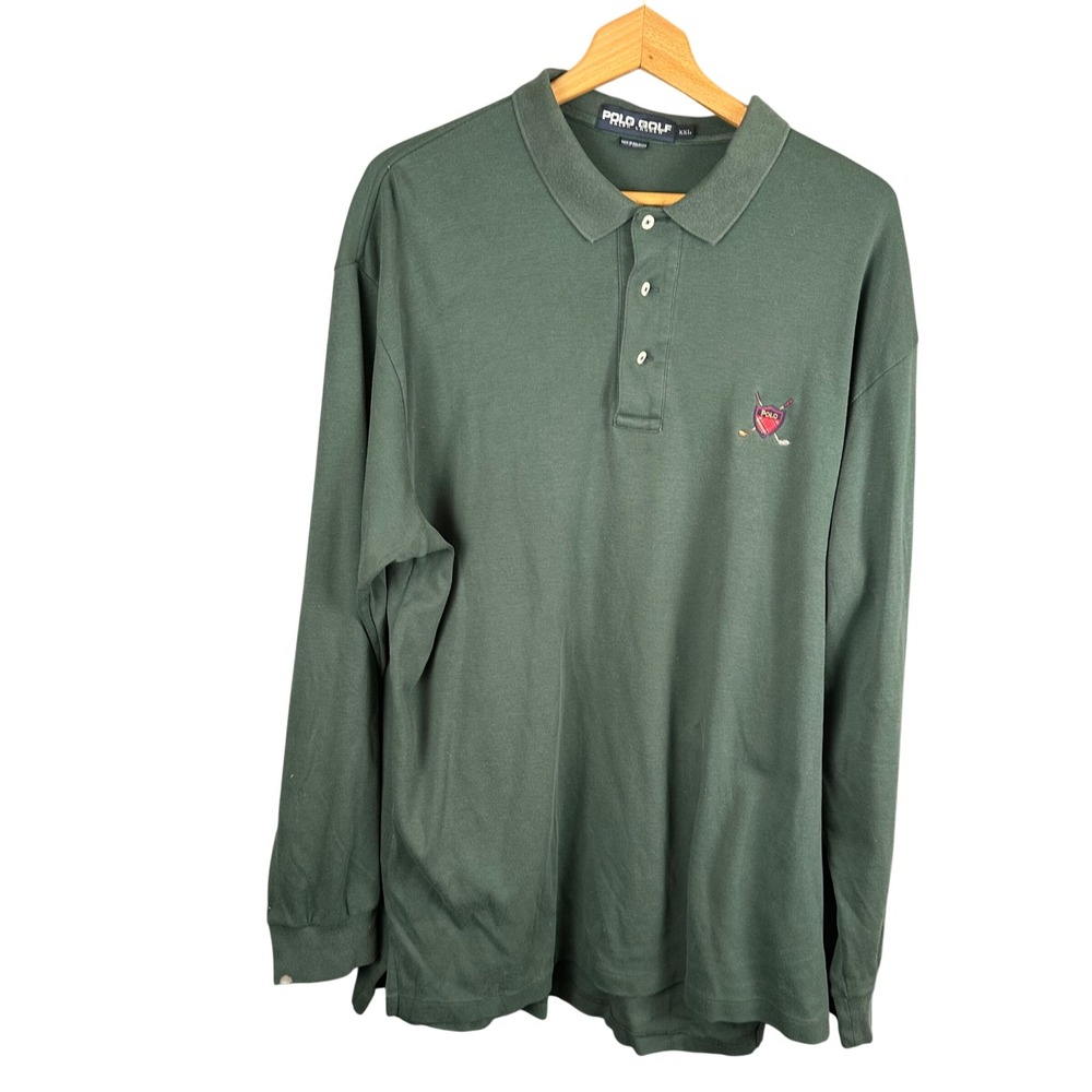 Polo Golf Ralph Lauren Mens XXL Green Long Sleeve Cotton Crest Polo Shirt